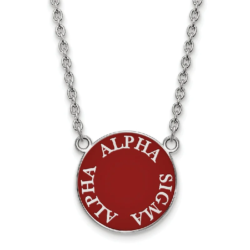 Pendant Necklace for Casual Style-Sterling Silver Alpha Sigma Alpha Large Enamel Disc Necklace