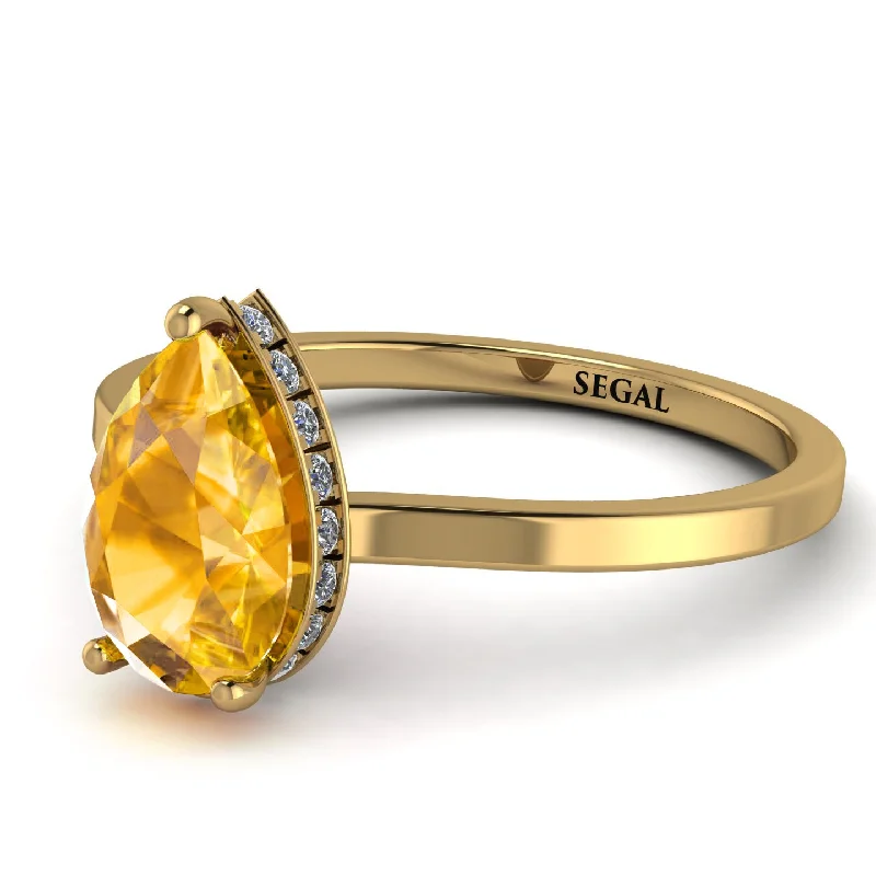 Trendy Gold Ring for Women-Hidden Halo Pear Yellow Diamond Engagement Ring - Mary No. 1001