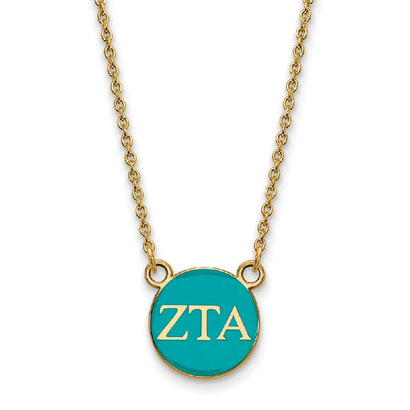 Custom Pendant Necklace for Personal Style-14K Plated Silver Zeta Tau Alpha Small Turquoise Enamel Disc Necklace