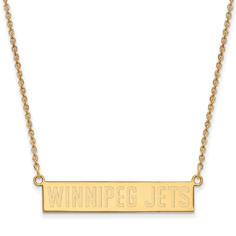 Custom Gold Necklace for Unique Style-SS 14k Yellow Gold Plated NHL Winnipeg Jets SM Bar Necklace, 18 Inch