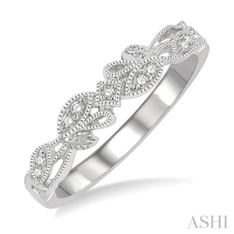 Colored Gemstone Ring for Fashion-1/20 ctw Leaf Lattice Round Cut Diamond Wedding Band in 14K White Gold