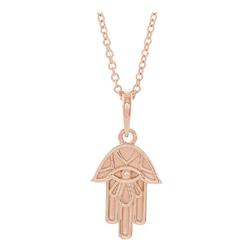 Geometric Necklace for Fashionable Women-14k White, Yellow or Rose Gold Small Hamsa Necklace, 16-18 Inch