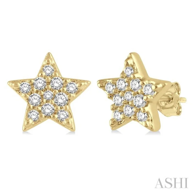 Gorgeous Earrings for Bridesmaids-1/10 Ctw Star Round Cut Diamond Petite Fashion Earring in 10K Yellow Gold