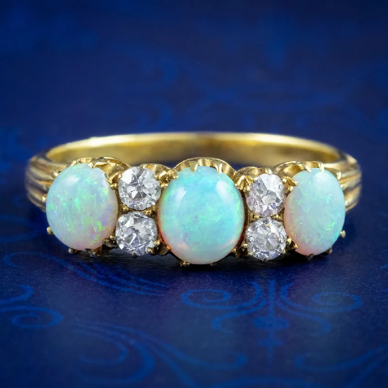 Silver Engagement Ring for Minimalist Style-Antique Victorian Opal Diamond Ring 1ct Of Opal