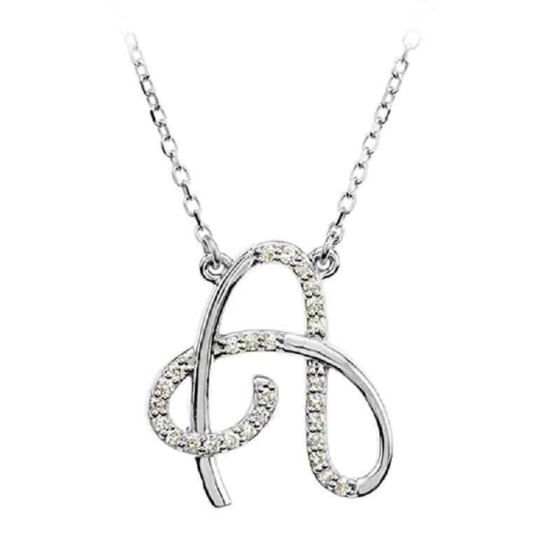 Gold Necklace with Crystal Pendant-1/8 Ctw Diamond 14k White Gold Medium Script Initial A Necklace, 17in