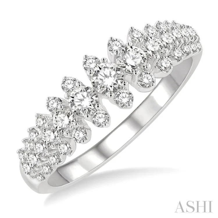 Birthstone Engagement Ring for Women-3/4 Ctw Graduated Round Cut Diamond Fashion Band in 14K White Gold