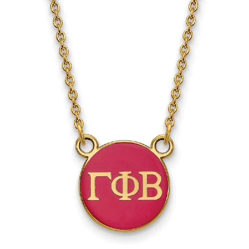 Unique Handmade Necklace-14K Plated Silver Gamma Phi Beta Small Dk Pink Enamel Disc Necklace