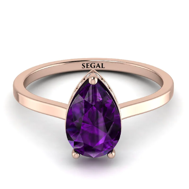 Custom Silver Ring for Special Gifts-Hidden Halo Pear Amethyst Engagement Ring - Mary No. 302