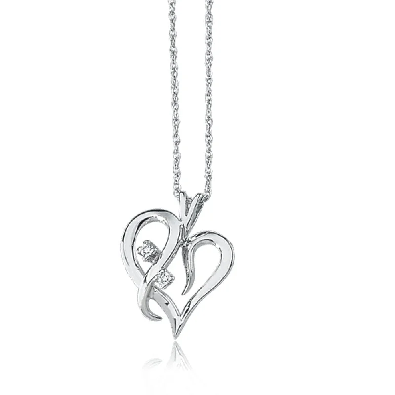 Personalized Pendant Necklace for Moms-.03 Carat Diamond Heart Necklace in 14k White Gold