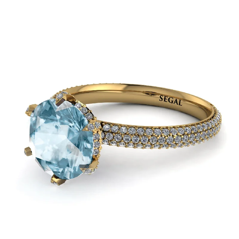 Birthstone Ring for Custom Jewelry-Hidden Halo Round Aquamarine Engagement Ring - Ashley No. 401