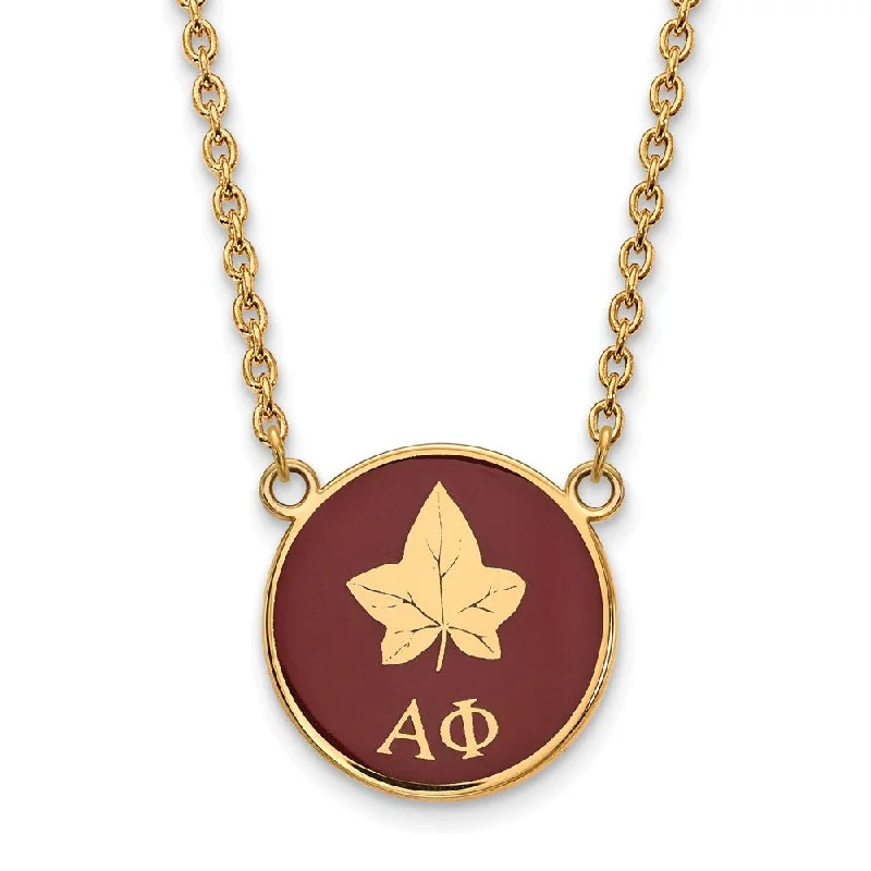 Statement Necklace with Gemstones-14K Plated Silver Alpha Phi Large Enamel Logo Necklace