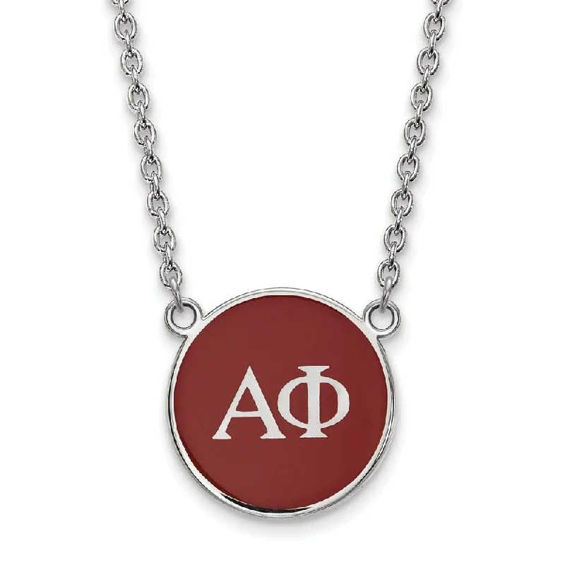 Beautiful Gold Necklace for Special Events-Sterling Silver Alpha Phi Large Red Enamel Disc Necklace