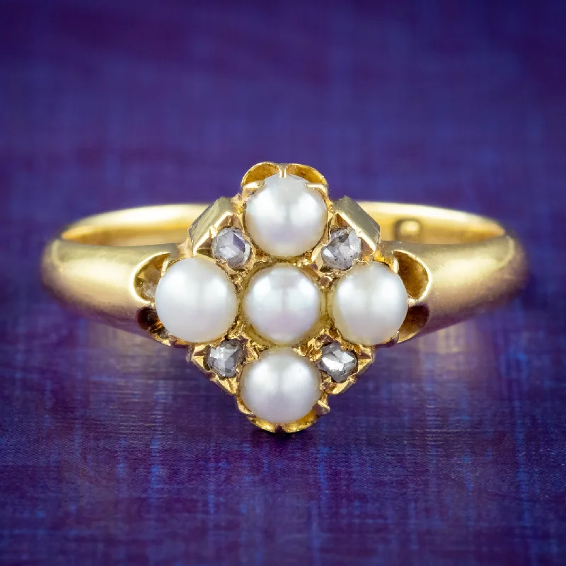 Custom Engagement Ring with Diamonds-Antique Victorian Pearl Diamond Cluster Ring Dated 1891