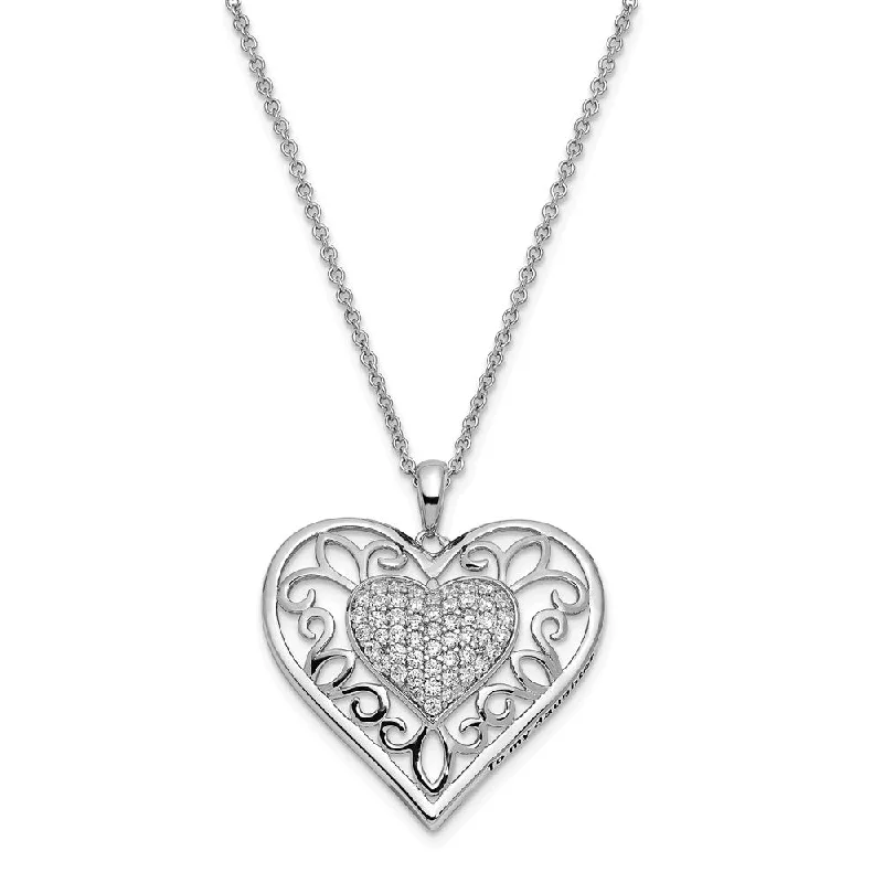 Gold Necklace with Charm for Fashion-Rhodium Plated Sterling Silver & CZ To My Daughter Necklace, 18 Inch