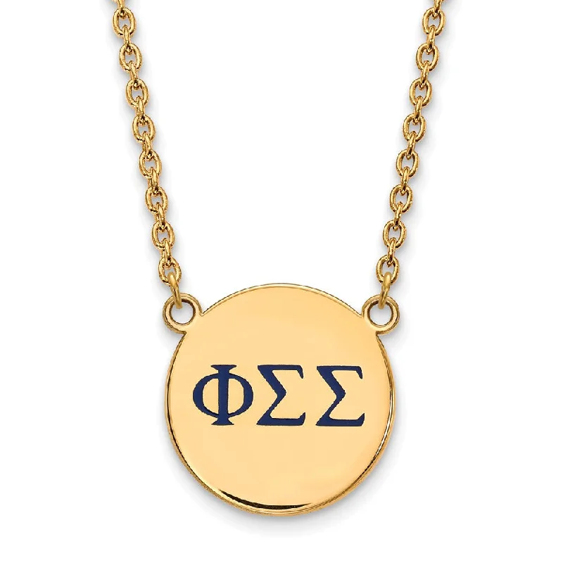 Silver Necklace with Colored Stones-14K Plated Silver Phi Sigma Sigma Large Blue Enamel Greek Necklace