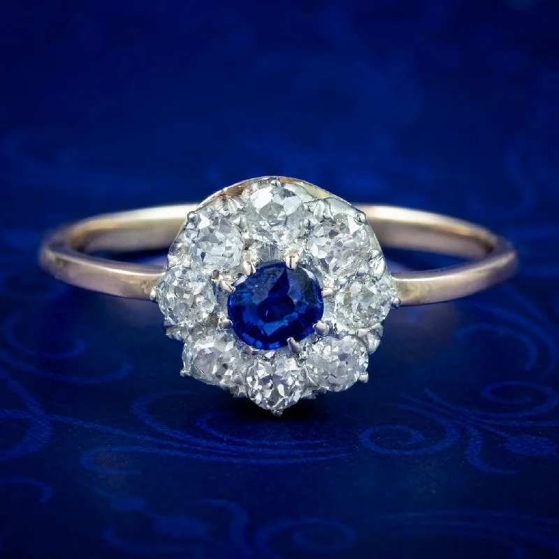 Designer Engagement Ring with Diamonds-Antique Victorian Sapphire Diamond Cluster Ring 0.15ct Sapphire