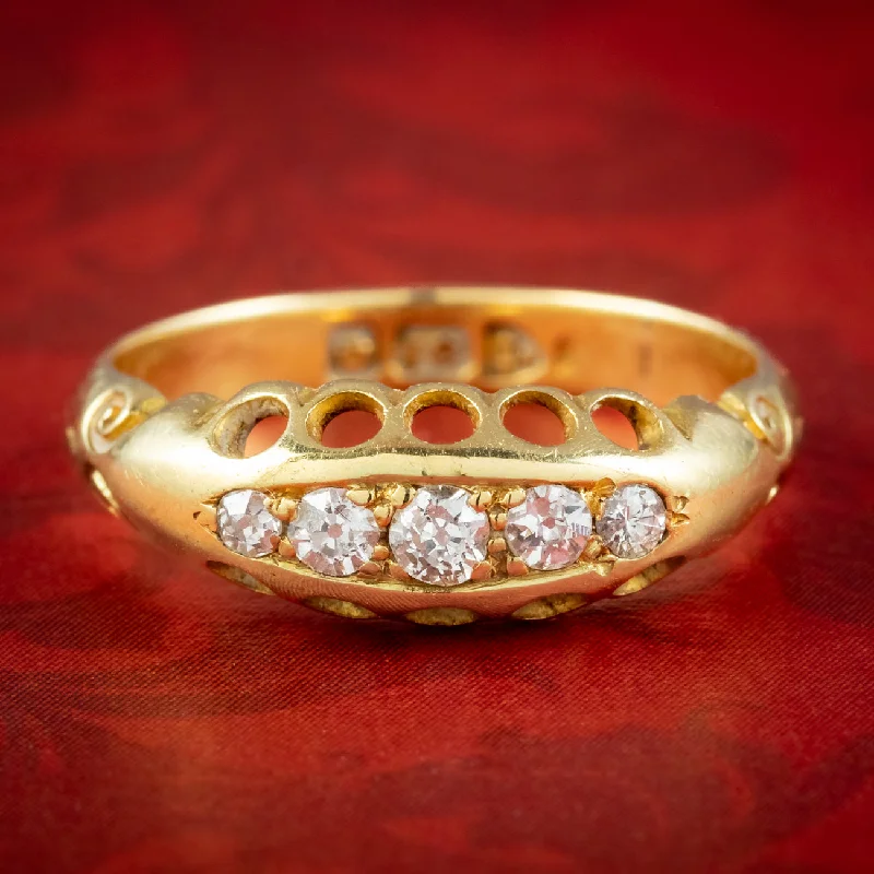 Elegant Gold Ring for Brides-Antique Victorian Diamond Five Stone Ring