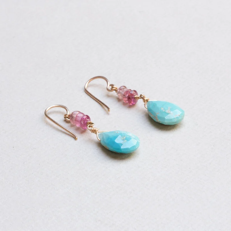 Dazzling Drop Earrings for Formal Wear-Pink Tourmaline & Turquoise Drop Earrings