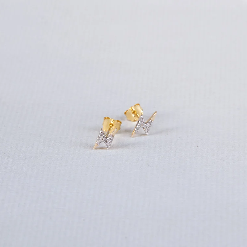 Crystal Earrings for Parties-Lightning Bolt Stud Earrings with Diamond