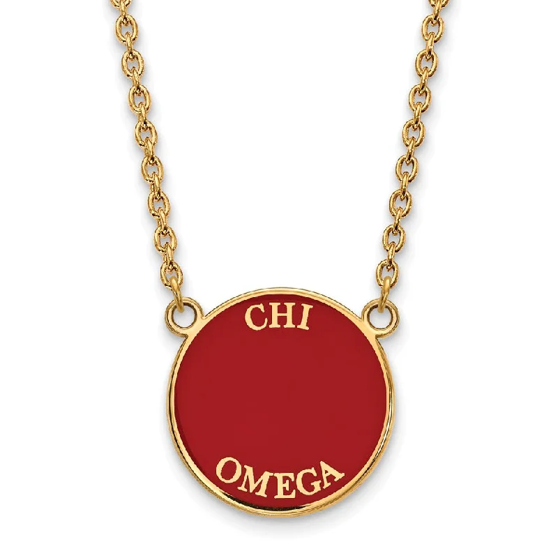 Custom Birthstone Necklace for Family Gifts-14K Plated Silver Chi Omega Large Red Enamel Disc Necklace