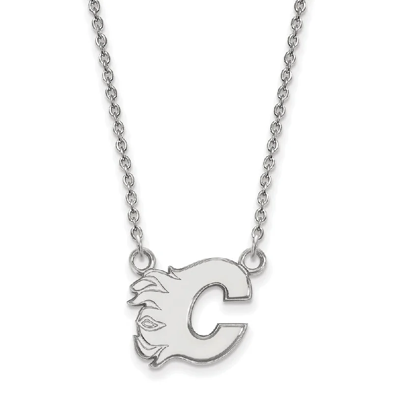 Minimalist Necklace for Every Day-Sterling Silver NHL Calgary Flames Small Necklace, 18 Inch