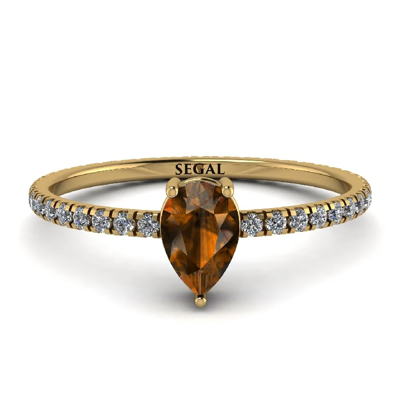 Unique Wedding Ring for Him and Her-Pear Brown Diamond Ring With Micro Pave - Taylor No. 1101