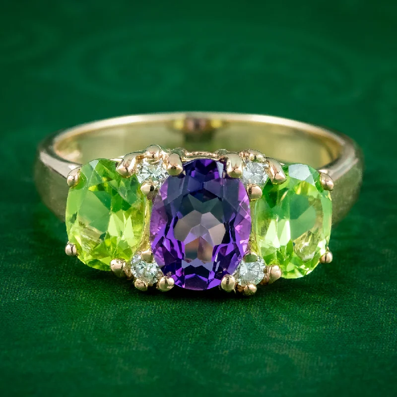 Silver Stackable Rings for Fashion-Edwardian Suffragette Style Ring Amethyst Peridot Diamond 9ct Gold