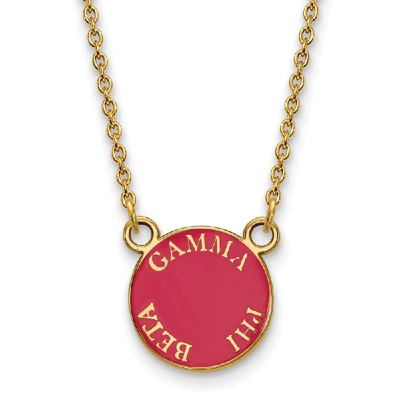 Sterling Silver Necklace for Casual Wear-14K Plated Silver Gamma Phi Beta Small Enamel Disc Necklace