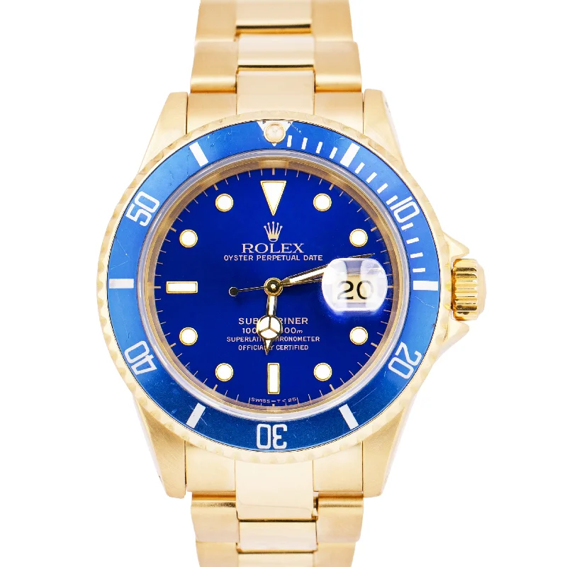 Titanium Smart Watches for Men-Rolex Submariner Date 18K Yellow Gold BLUE 40mm Automatic Oyster Watch 16618 LB