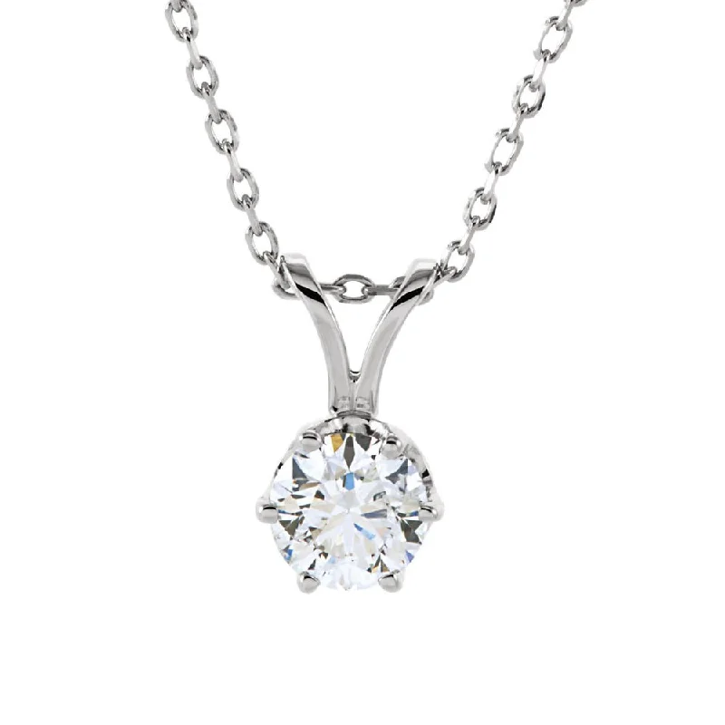 Personalized Pendant Necklace for Moms-1/2 Ct Round Diamond Solitaire Necklace in 14k White Gold, 18 Inch