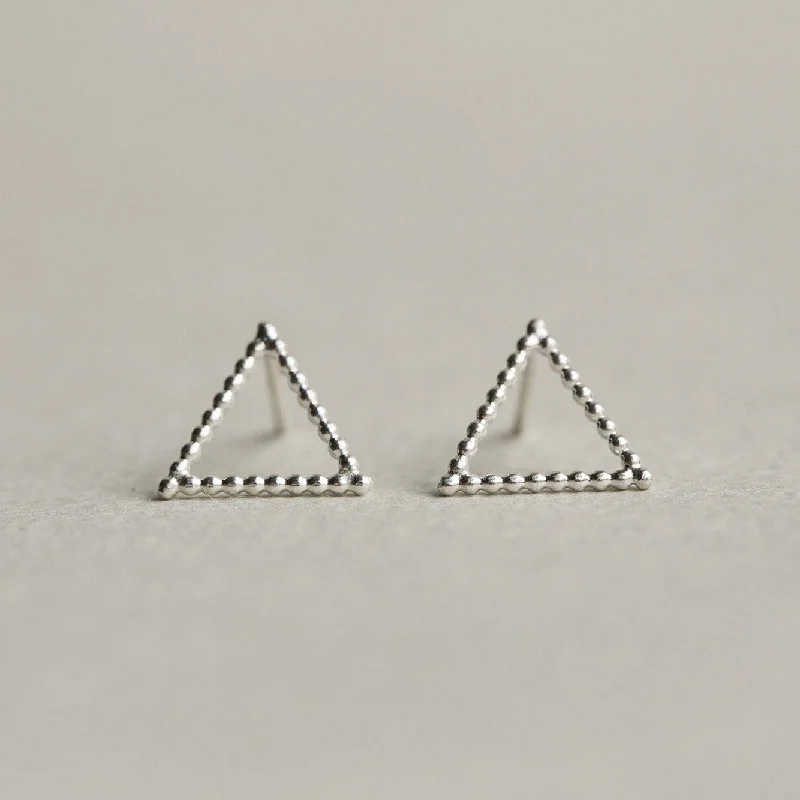 Timeless Earrings for Special Occasions-Beaded Silver Triangle Stud Earrings