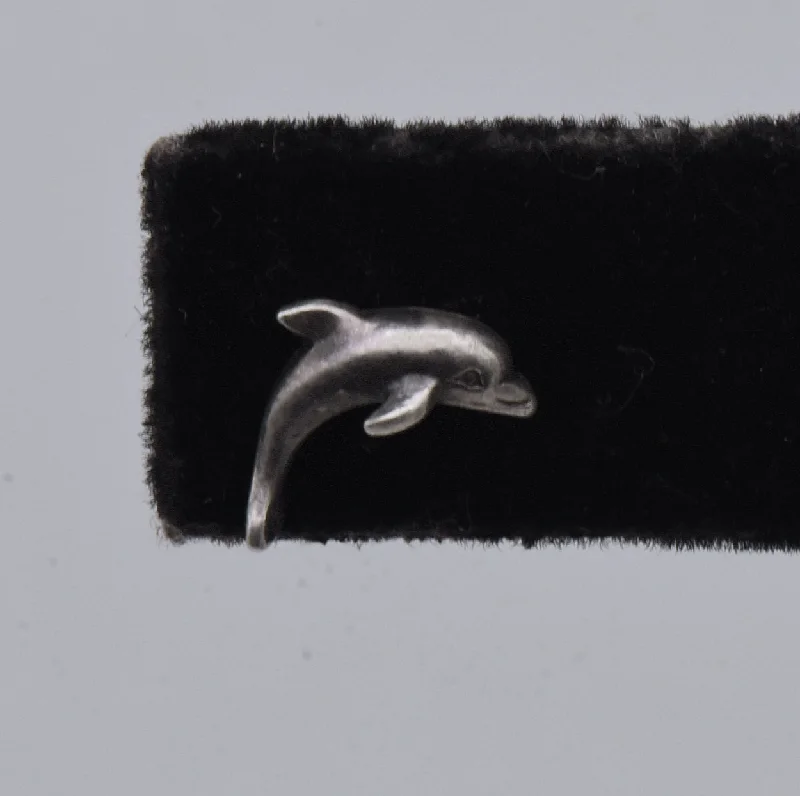 Luxury Diamond Earrings-UNMATCHED Vintage Sterling Silver Dolphin Stud Earring