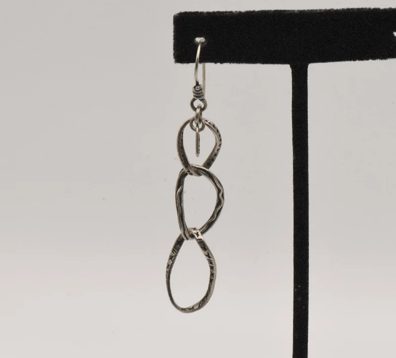 Gold Earrings for Formal Occasions-UNMATCHED Vintage Handmade Sterling Silver Triple Link Dangle Earring