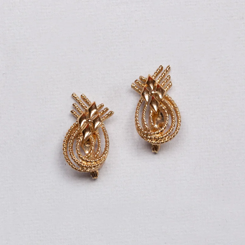 Beautiful Drop Earrings for Evening Style-Vintage Monet Gold Rope Knot Clip-on Earrings