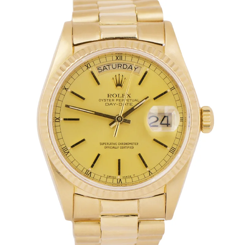 Casual Watches for Women for Daily Wear-Rolex Day-Date President 36mm CHAMPAGNE 18K Yellow Gold Fluted Watch 18038