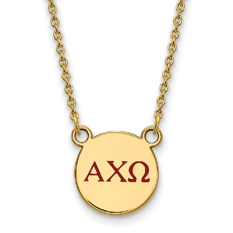 Silver Necklace for Everyday Wear-14K Plated Silver Alpha Chi Omega Small Red Enamel Greek Necklace