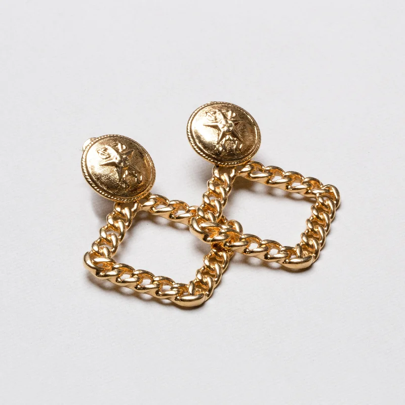 Vintage Drop Earrings for Women-Vintage Gold Chain Square Drop Clip-on Earrings