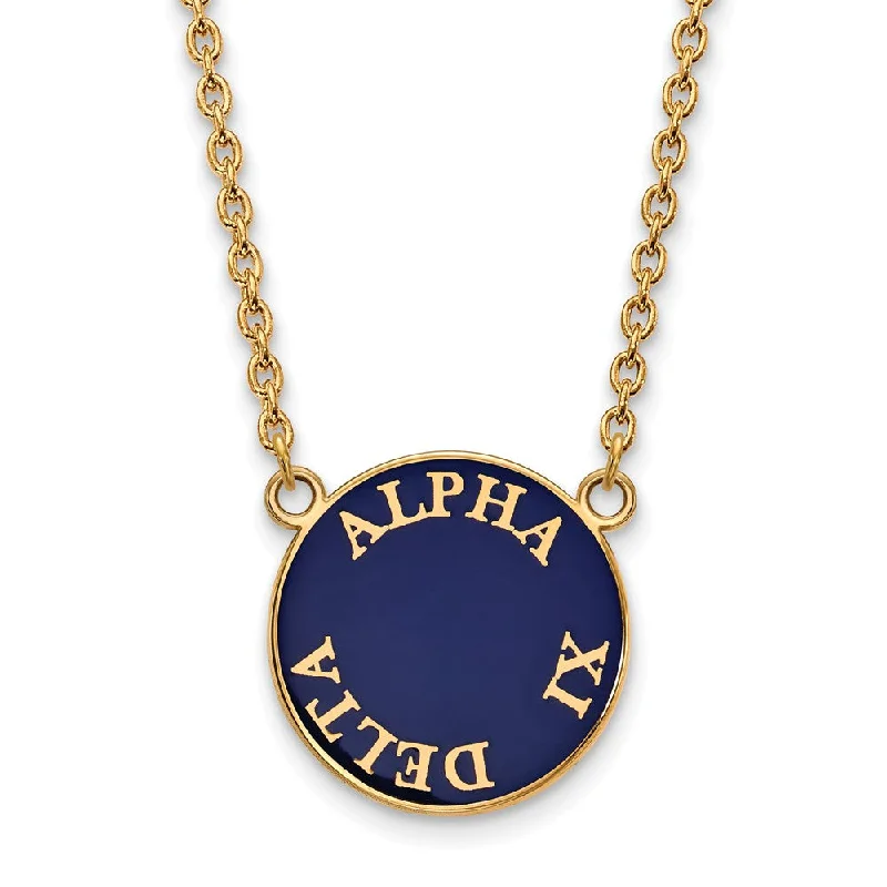 Designer Necklace for Fashion Lovers-14K Plated Silver Alpha Xi Delta Large Round Enamel Necklace