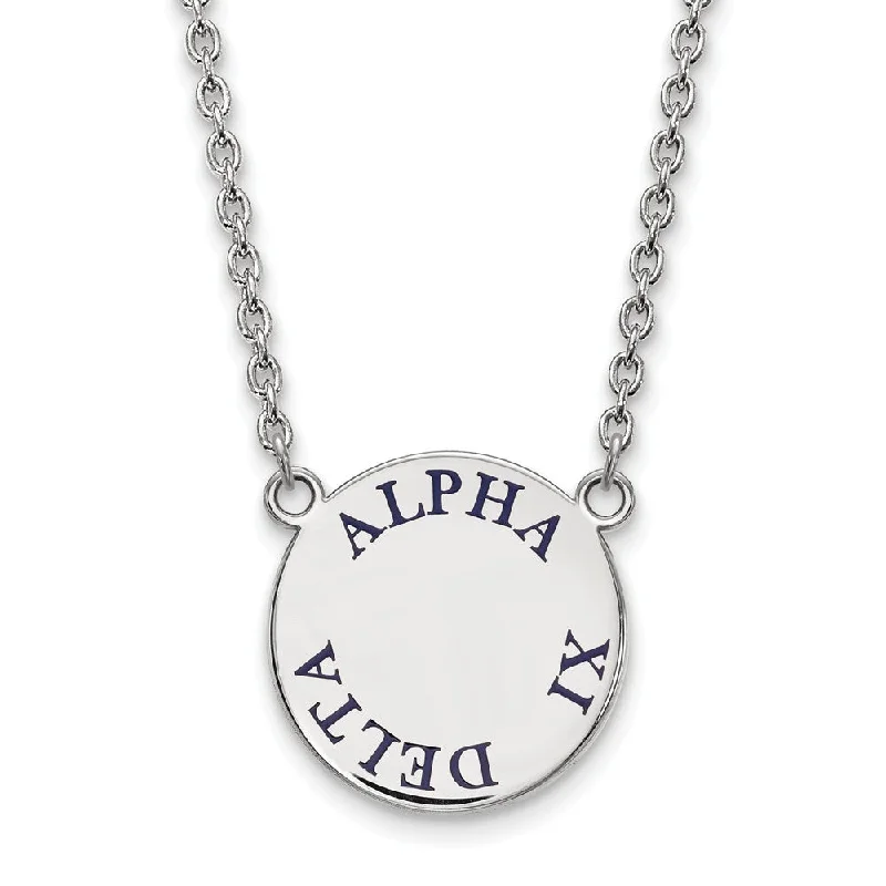 Custom Birthstone Necklace for Family Gifts-Sterling Silver Alpha Xi Delta Large Blue Enamel Necklace