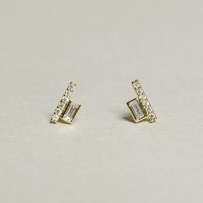 Beautiful Diamond Earrings for Women-Line and Rectangular Stud Earrings