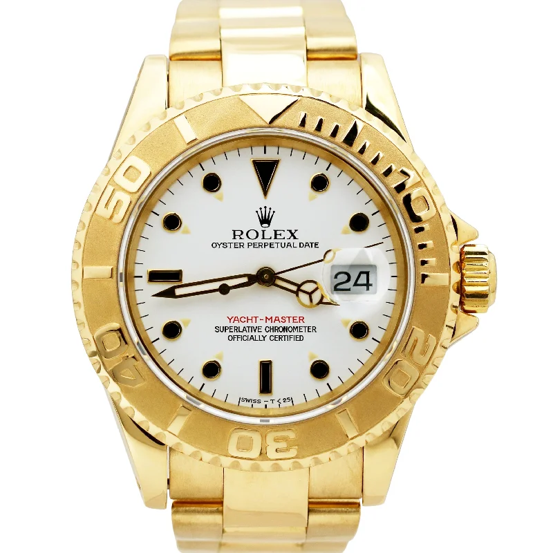 Men's Watches with Black Mesh Strap for Modern Style-Rolex Yacht-Master 40 YM1 WHITE 18K Yellow Gold 16628 40mm Date Oyster Watch