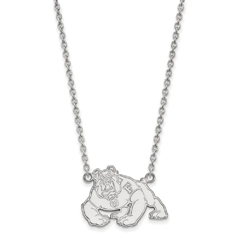 Layered Silver Necklace for Trendy Look-Sterling Silver California State Fresno Large Bulldog Pendant Necklace