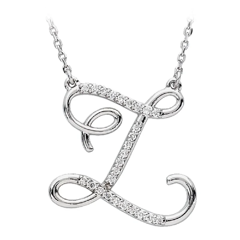 Elegant Chain Necklace for Casual Style-1/8 Ctw Diamond 14k White Gold Medium Script Initial Z Necklace, 17in