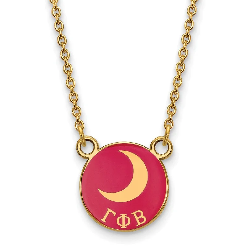 Boho Necklace for Casual Look-14K Plated Silver Gamma Phi Beta Small Dk Pink Enamel w/ Moon Necklace