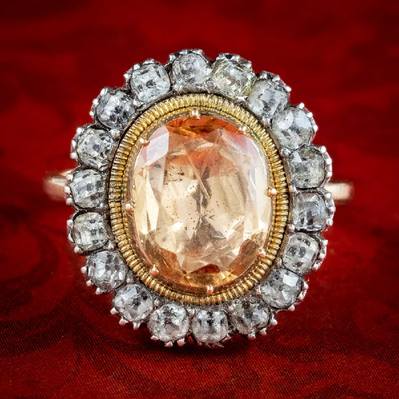 Gold Wedding Band with Diamonds-Antique Georgian Imperial Topaz Paste Cluster Ring 4ct Orange Topaz