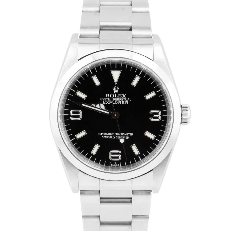 Designer Watches for Luxury Gifts-UNPOLISHED PAPERS Rolex Explorer I Black Swiss Only Steel 14270 36mm Watch B+P