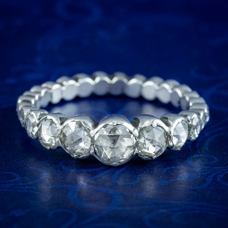 Silver Men’s Ring with Design-Antique Georgian Rose Cut Diamond Eternity Ring 2.2ct Total