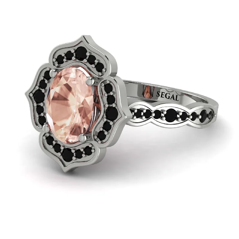 Simple Silver Ring for Everyday-Decorated Halo Oval Morganite Engagement Ring - Faith No. 909