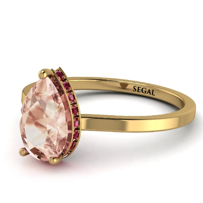 Bold Gemstone Ring for Statement Look-Hidden Halo Pear Morganite Engagement Ring - Mary No. 910