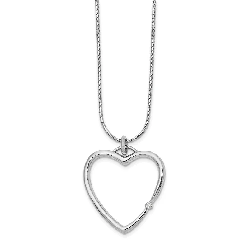 Trendy Choker Necklace for Fashion-Diamond Accent 25mm Open Heart Adj. Necklace in Rhodium Plated Silver